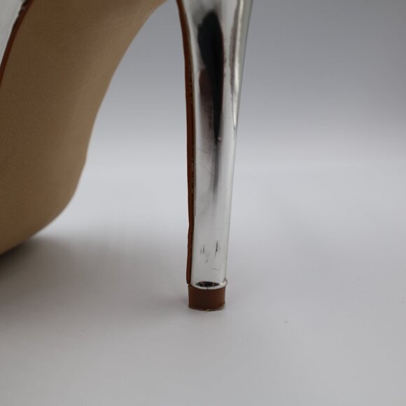 Steve Madden Pizzel Ankle Strap Stiletto Women's Size 8.5 Silver Chrome - Picture 6 of 9
